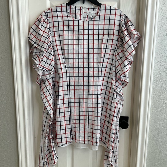 Grey Lab Ruffle Sleeve Plaid Mini Dress Medium - Picture 5 of 14